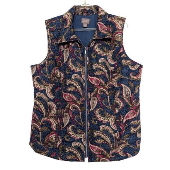 Chico's Jackets & Blazers - Chicos 2 Quilted Paisley Vest Womens Size Large Blue Lightweight Full Zip